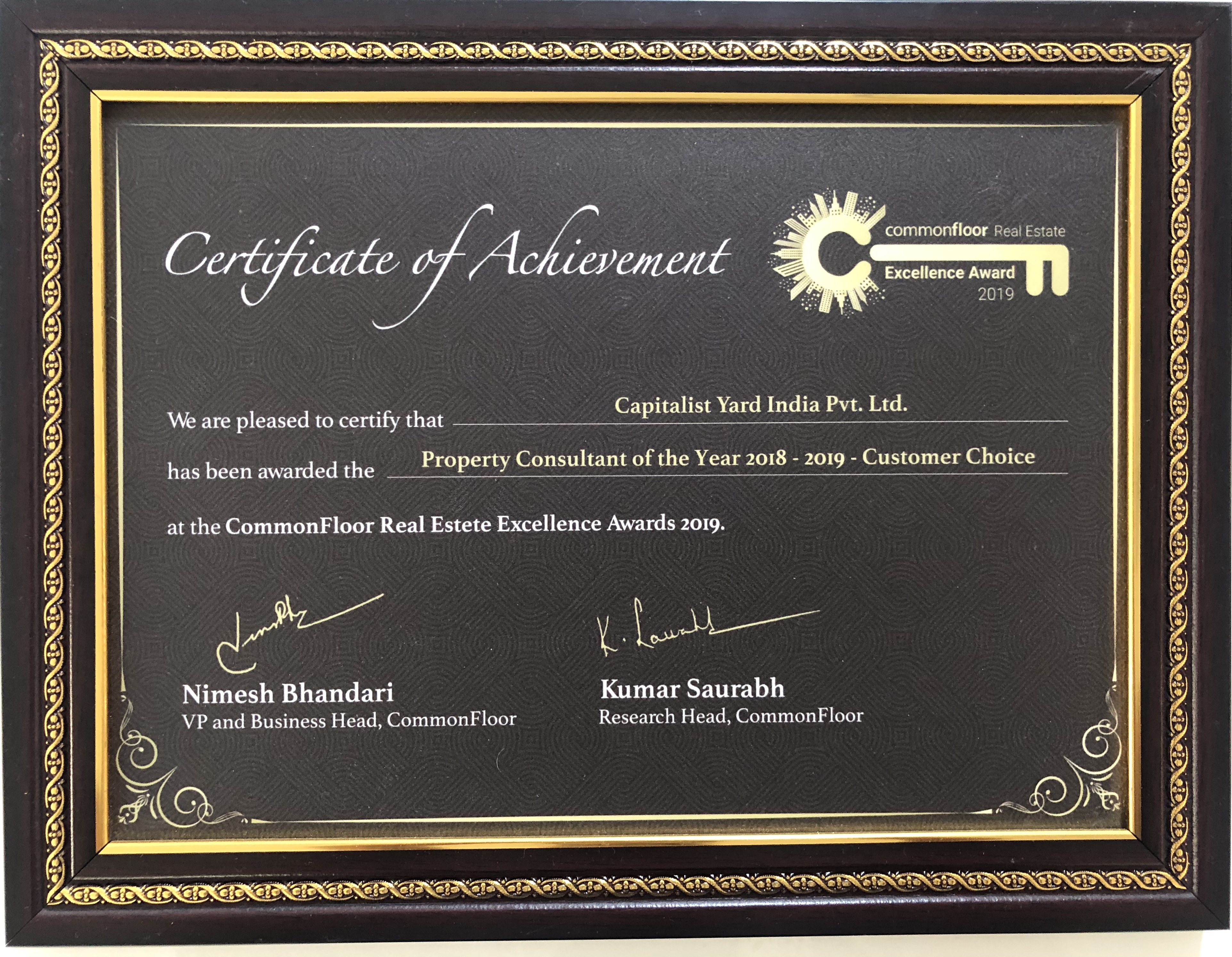 Capitalist Yard Award by Commmonfloor | Best Property Consultant in Bangalore