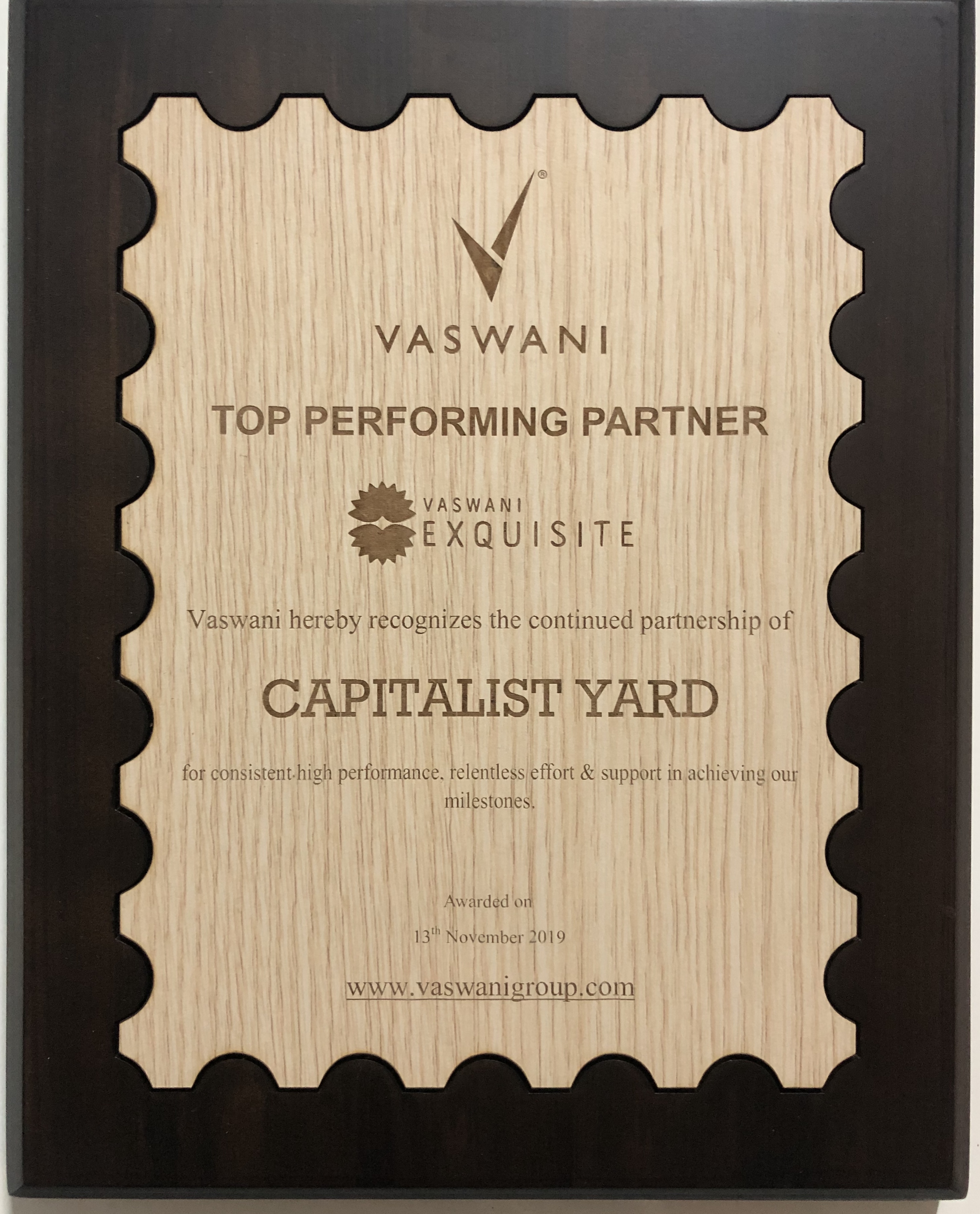 Capitalist Yard Award by Vaswani Builders 